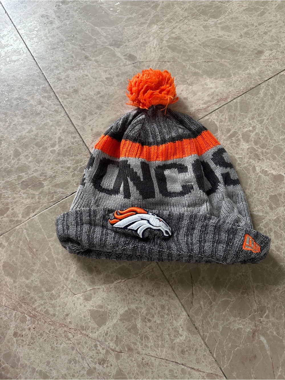 New Era Gray and Orange Denver Broncos Pom Beanie
